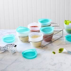 Pampered Chef Silicone Food Prep Mini Freezer Bowls with Plastic Lids Metal Rack